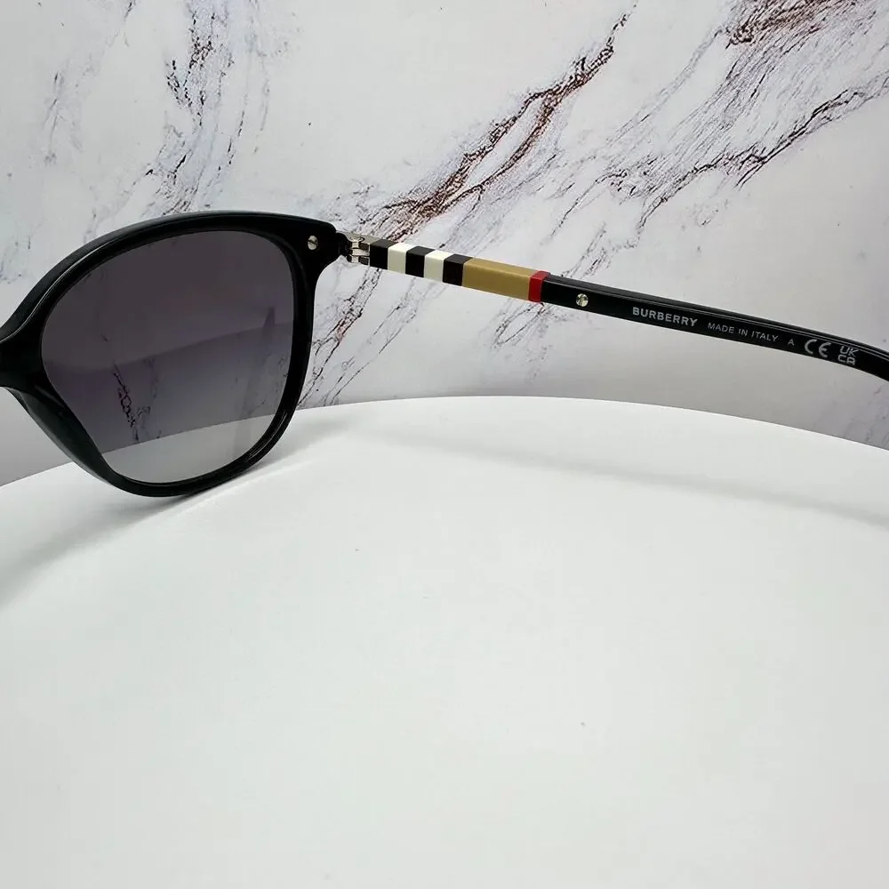 New Burberry Sunglasses Black Cat Eye Check Arms Gold Hardware Womens BURBERRY